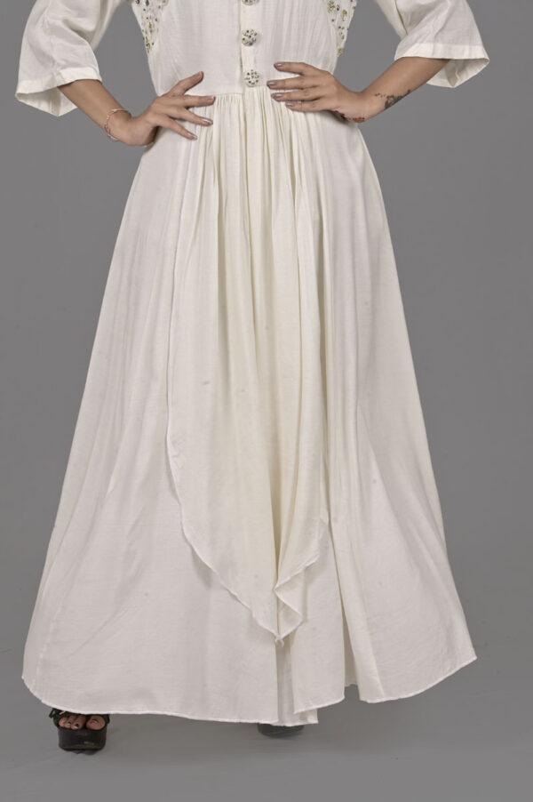 Order White Embroidered Yoke with Inverted Flare with Pants Dress