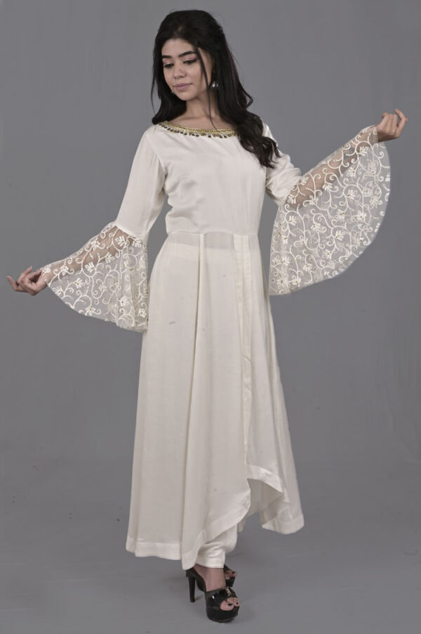Buy White Bodice with Embroidered Flare Sleeve Dress Online