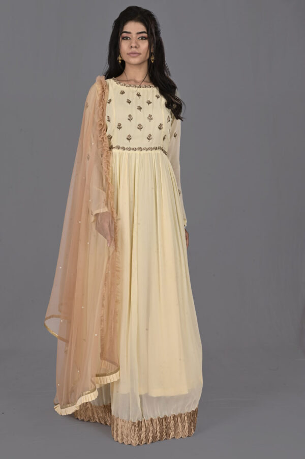 Order Offwhite with Copper Broder Anarkali with Dupatta Dress Online