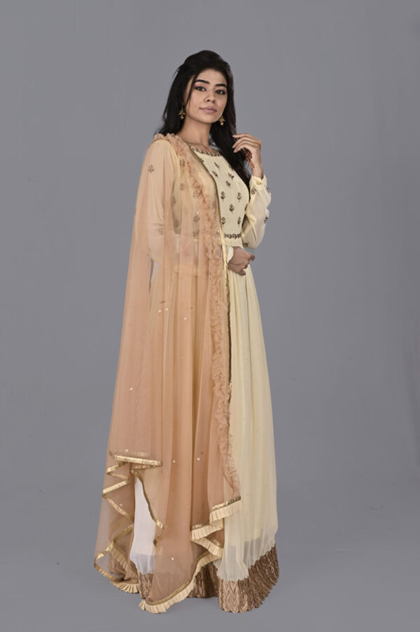 Buy Offwhite with Copper Broder Anarkali with Dupatta Dress Online