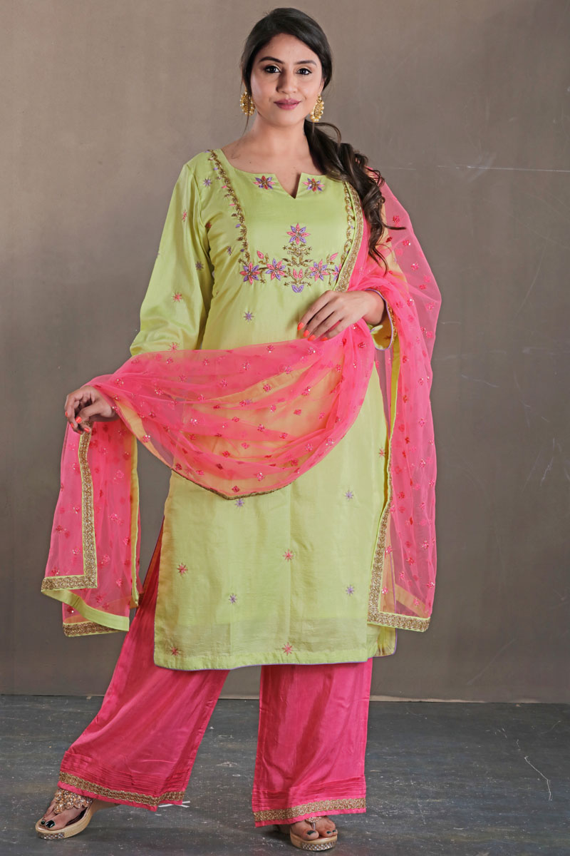 Buy Majesty Banarasi Silk Pink And Sea Green Designer Kurti | Party Wear  Kurtis