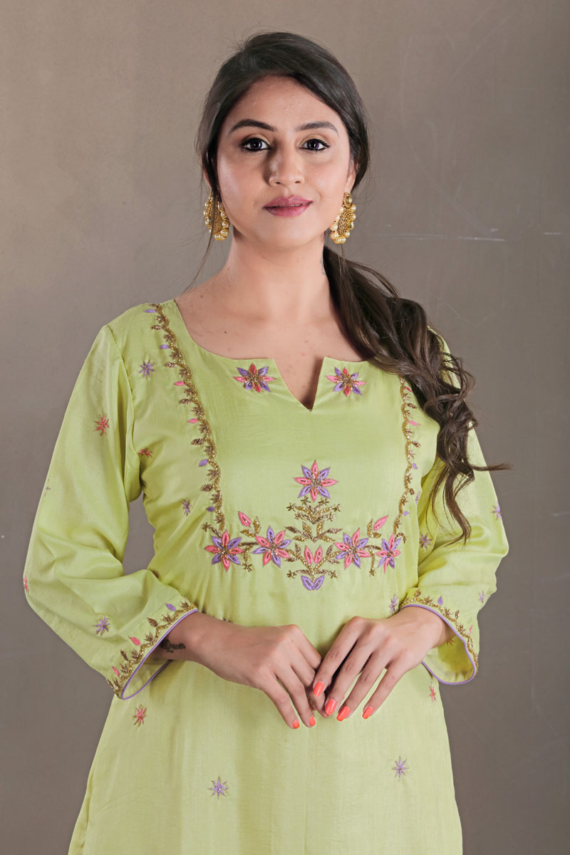Buy online Parrot Green Chikankari Embroidered Cotton Kurta from Kurta  Kurtis for Women by Ada for ₹999 at 0% off | 2024 Limeroad.com