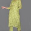 Buy Mehandish Green Floral Print Linen Kurti with Pants Online in India