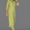 Order Mehandish Green Floral Print Linen Kurti with Pants Online