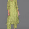 Buy Mehandish Green Floral Print Linen Kurti with Pants Online