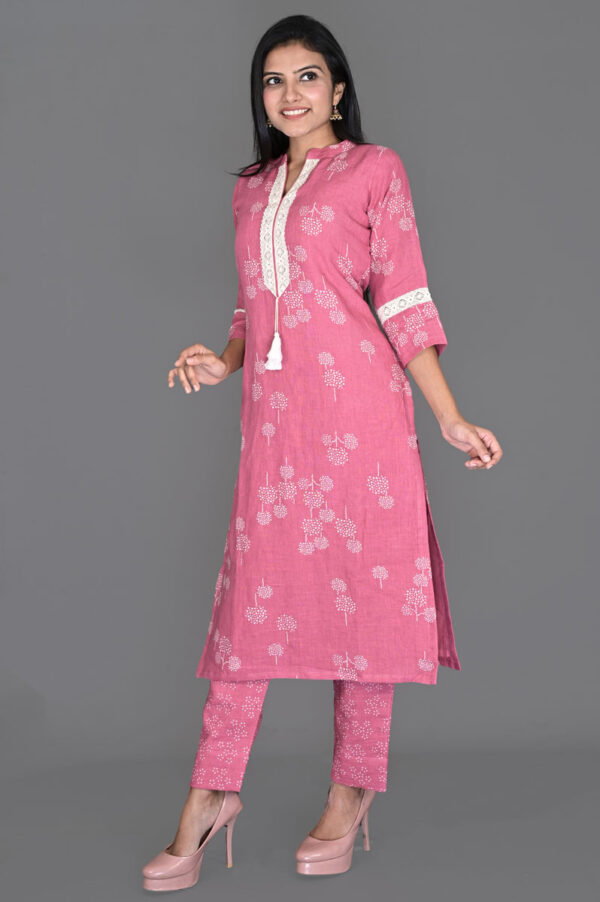 Order Pink Dot Print Kurti with Printed Pants Dress Online