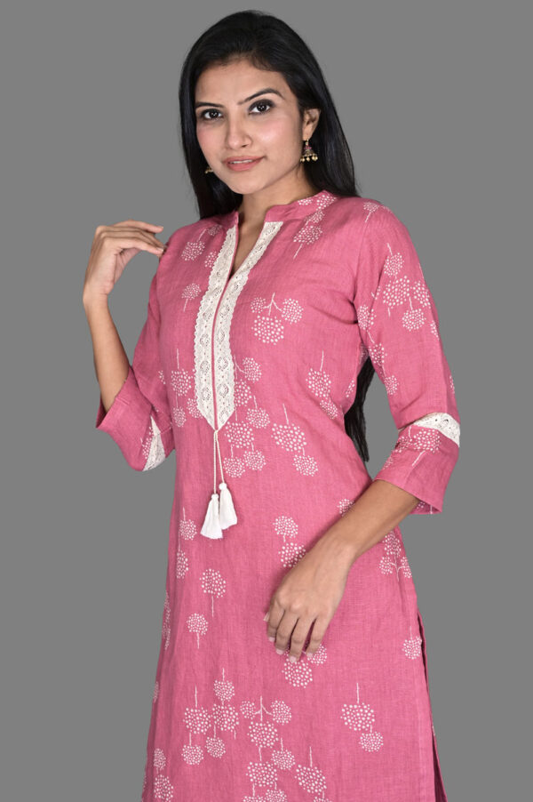 Order Pink Dot Print Kurti with Printed Pants Dress Online in India