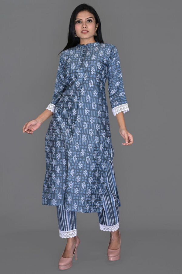 Buy Indigo Grey Floral Print Kurti with Printed Pant Dress Online