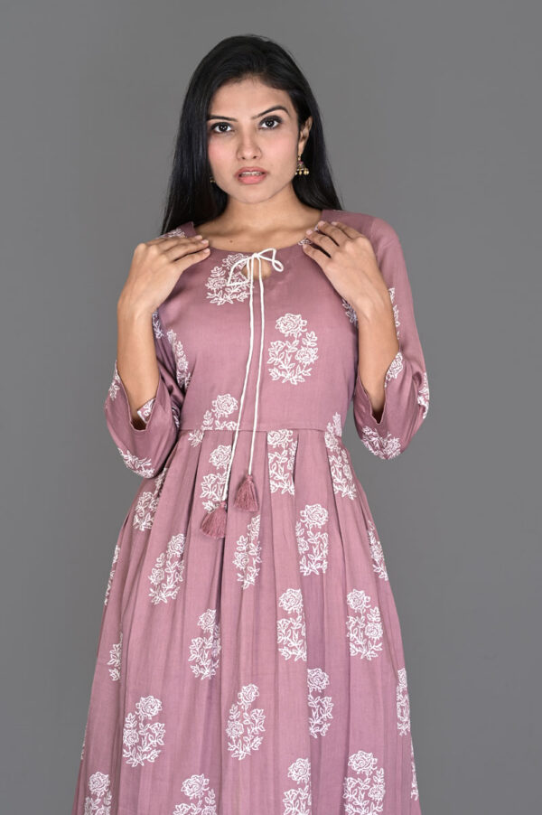 Order Pastel Pink Printed Flare Kurti with Printed Palazzo Online in India