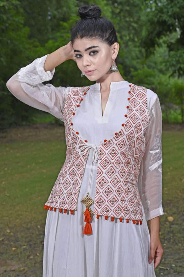 Buy White Anarkali Dress with White-Rust Jacket Dress Online in India
