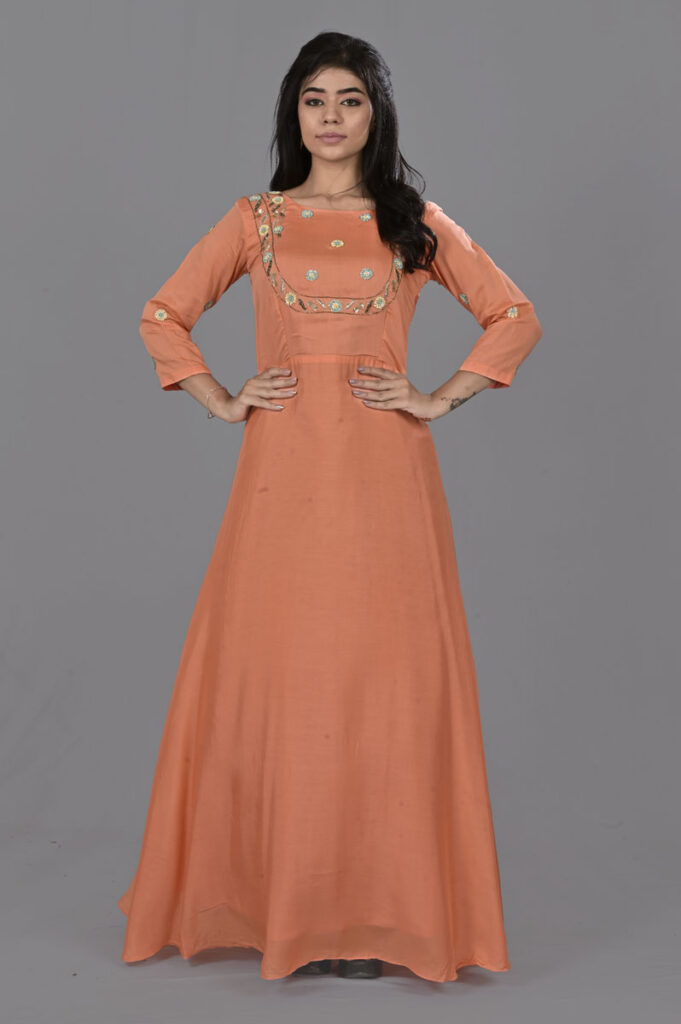 Order Peach Muslin Gown Online