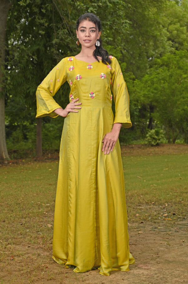 Order Mehendi Green Muffin Anarkali Dress Online in India