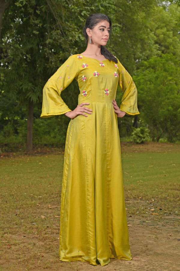 Buy Mehendi Green Muffin Anarkali Dress Online