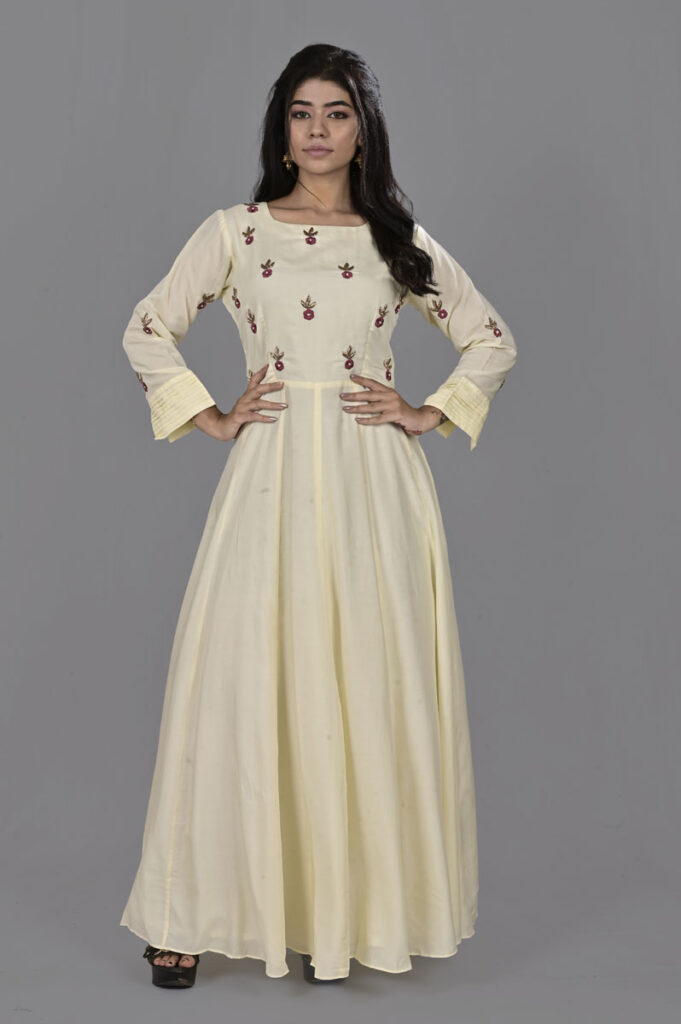 Buy Pale Yellow Motif Kali Dress Online