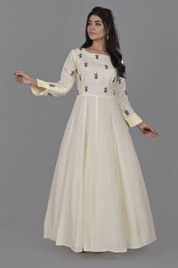 Order Pale Yellow Motif Kali Dress Online in India