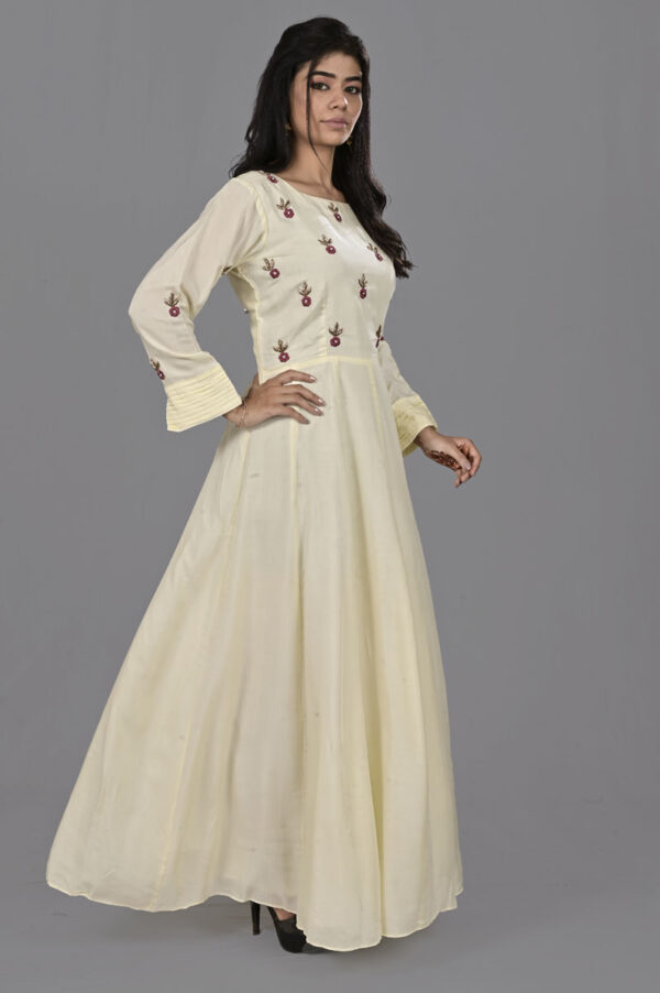 Buy Pale Yellow Motif Kali Dress Online in India
