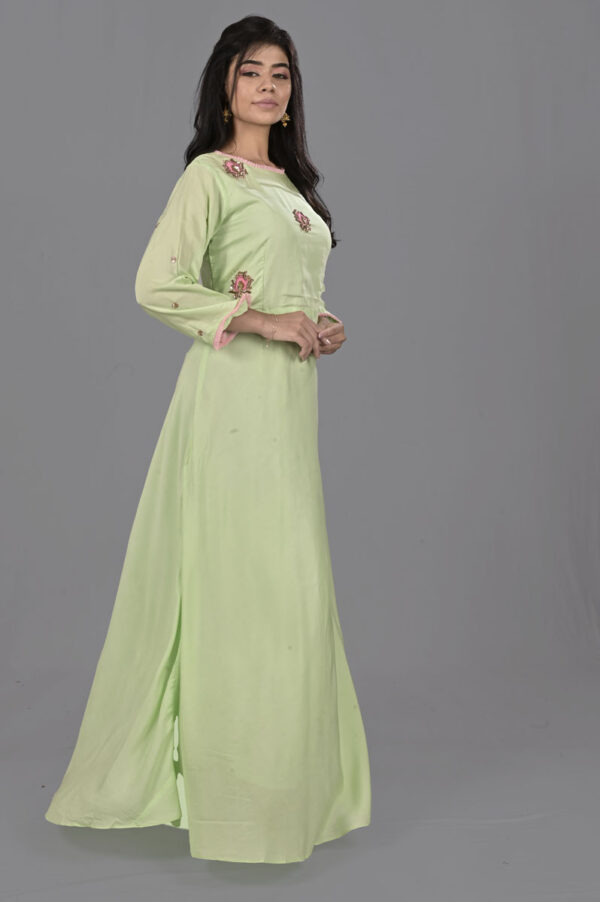Order Pista Green Motif Aline Dress Online