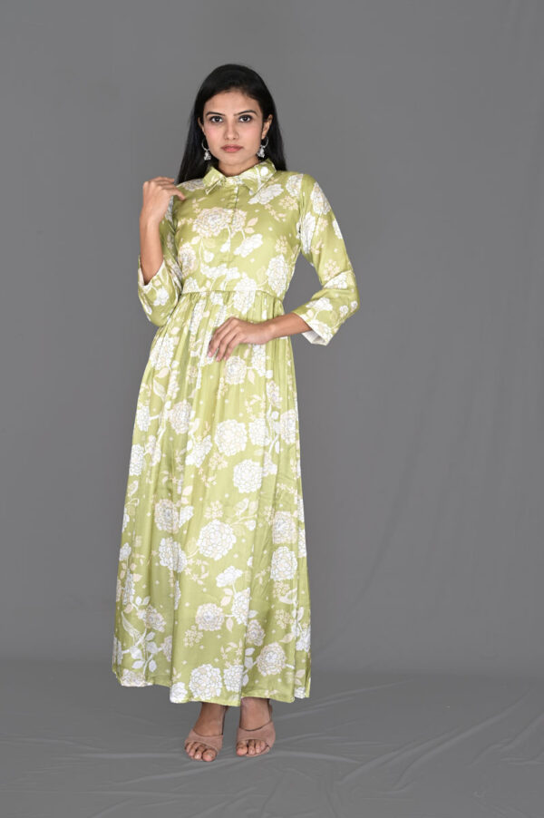 Buy Parrot Green Floral Print Satin Dress Online