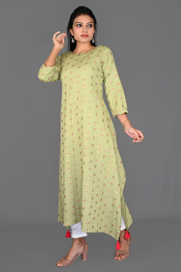 Buy Parrot Green with Red Floral Butti Aline Kurti Online