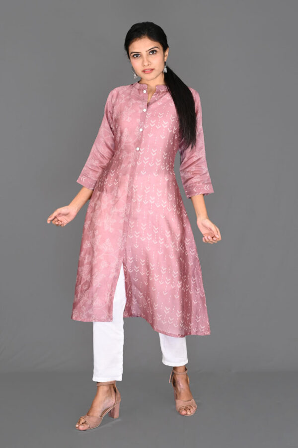 Order Pastel Pink Dual Printed Flare Kurti Online in India