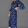 Order Navy Blue Floral A-Line Kurta Online