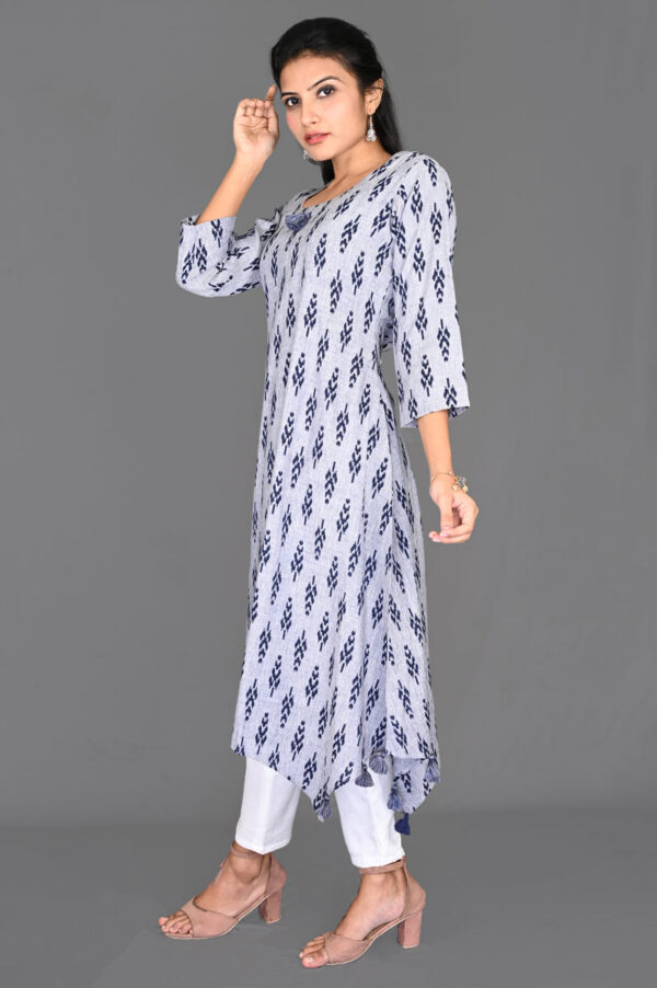 Order Grey with Blue Ikat Floral Print Aline Kurti Online in India