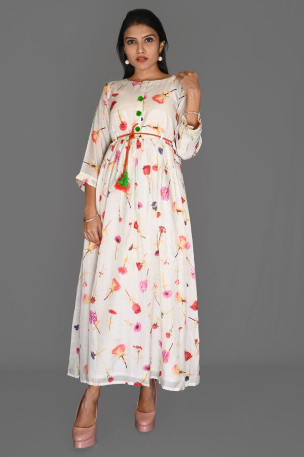 Order White Multi-Color Floral Print Aline Dress Online in India