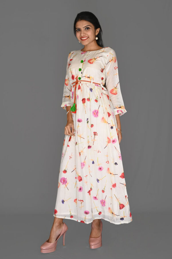 Buy White Multi-Color Floral Print Aline Dress Online