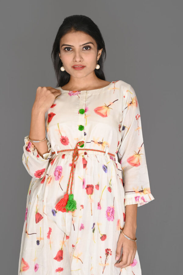 Order White Multi-Color Floral Print Aline Dress Online