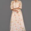 Order Cream Color with Orange Triangle Print Aline Dress Online
