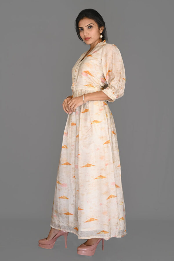 Buy Cream Color with Orange Triangle Print Aline Dress Online