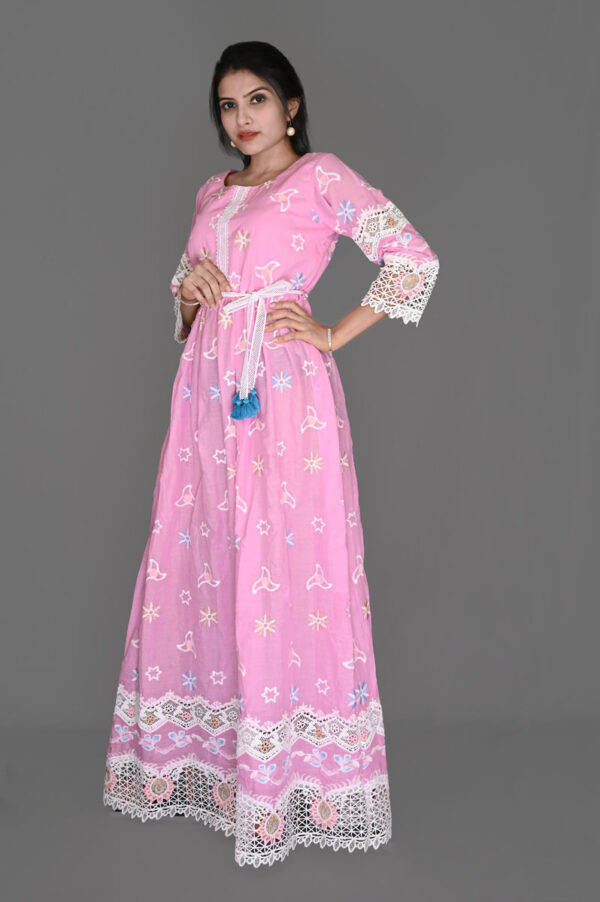 Buy Pink EMB with White Dual Border Flare Dress Online