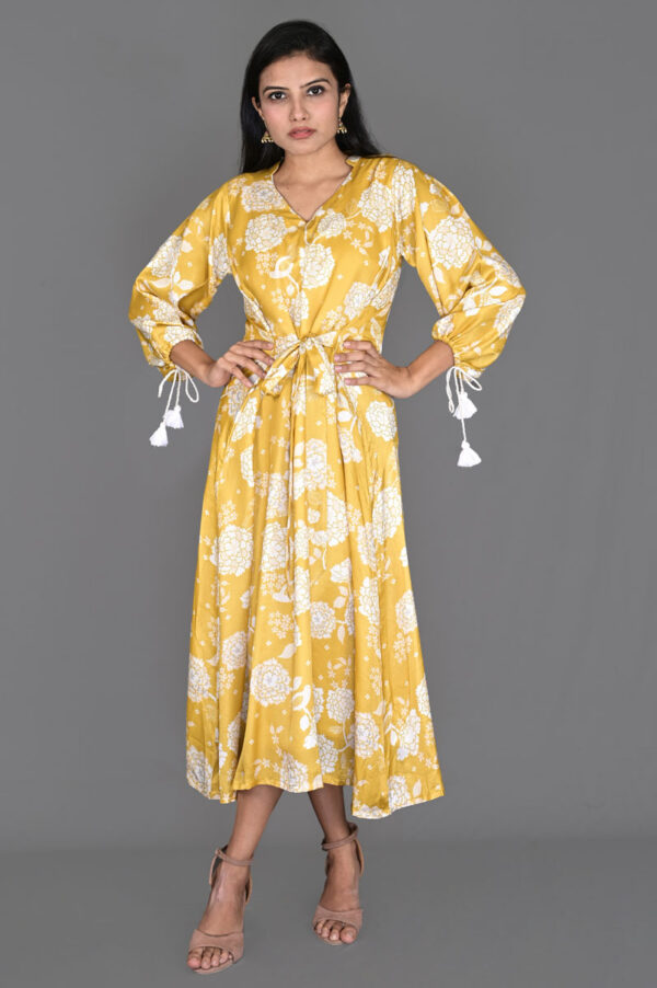 Women Mustard Yellow Floral Printed Dress