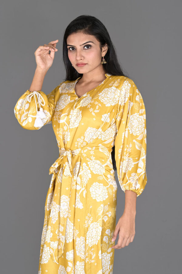 Buy Mustard Yellow Floral Print Satin Dress Online in India