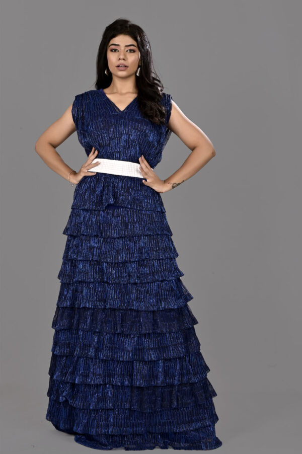 Buy Navy Blue Flapper Gown with Belt Dress Online in India