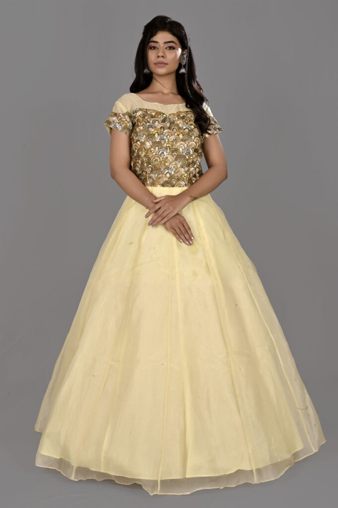 Buy Yellow Organza Gown Dress Online