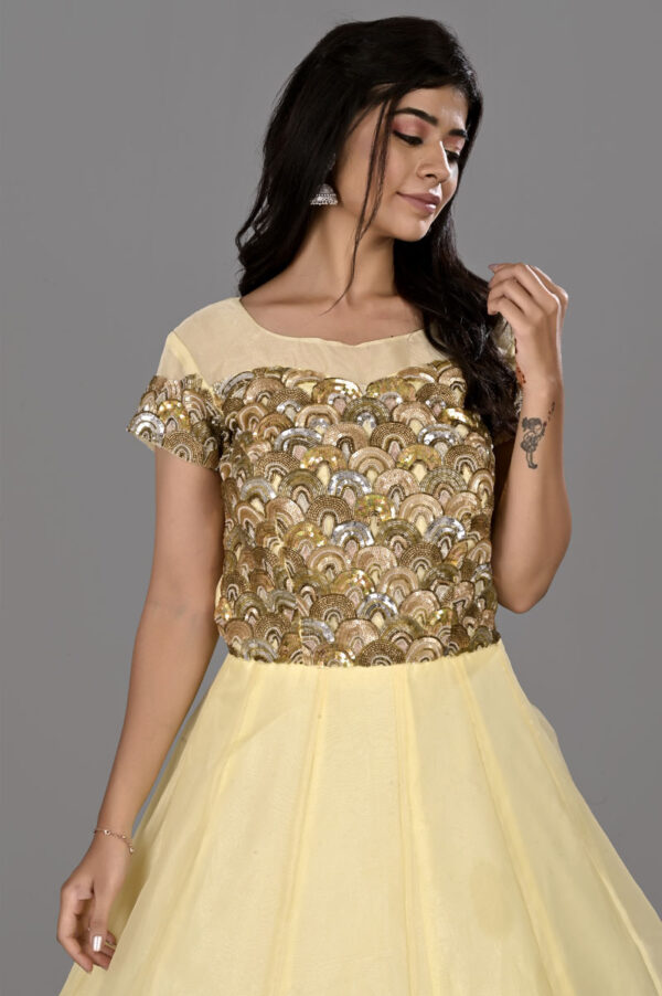 Order Yellow Organza Gown Dress Online in India