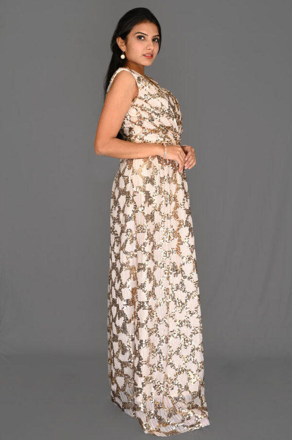 Buy Golden Cream Sequin Gown onlinein India