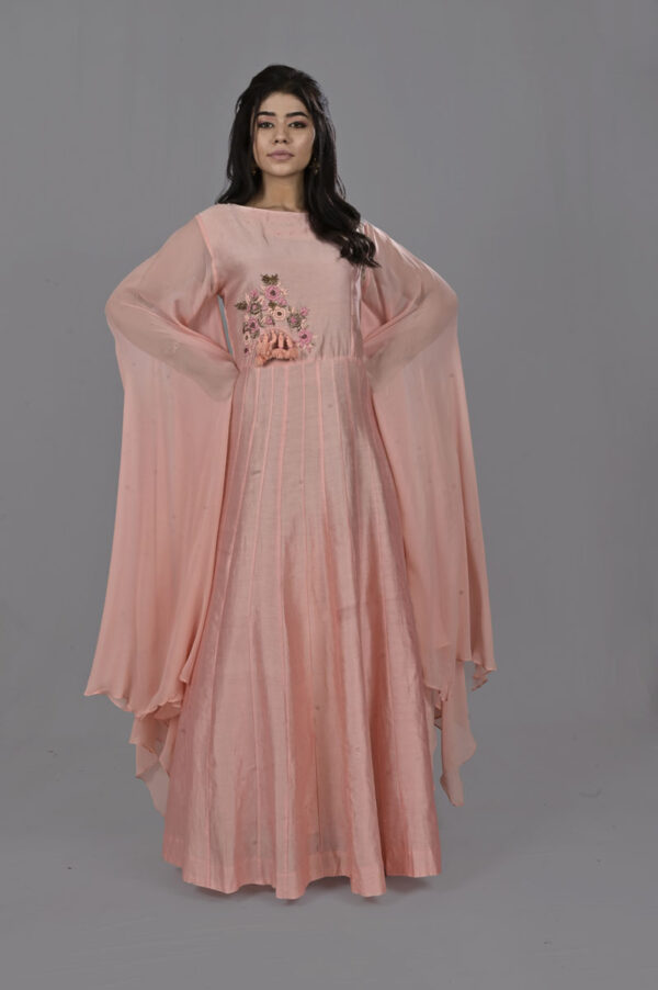 Buy Peach Dress with Long Geo Sleeve Dress Online in India