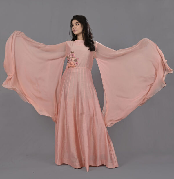 Buy Peach Dress with Long Geo Sleeve Dress Online