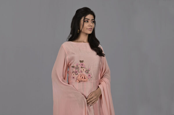Order Peach Dress with Long Geo Sleeve Dress Online in India