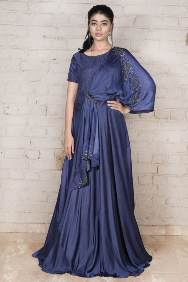 Buy Navy Blue Beads Gown Dress Online