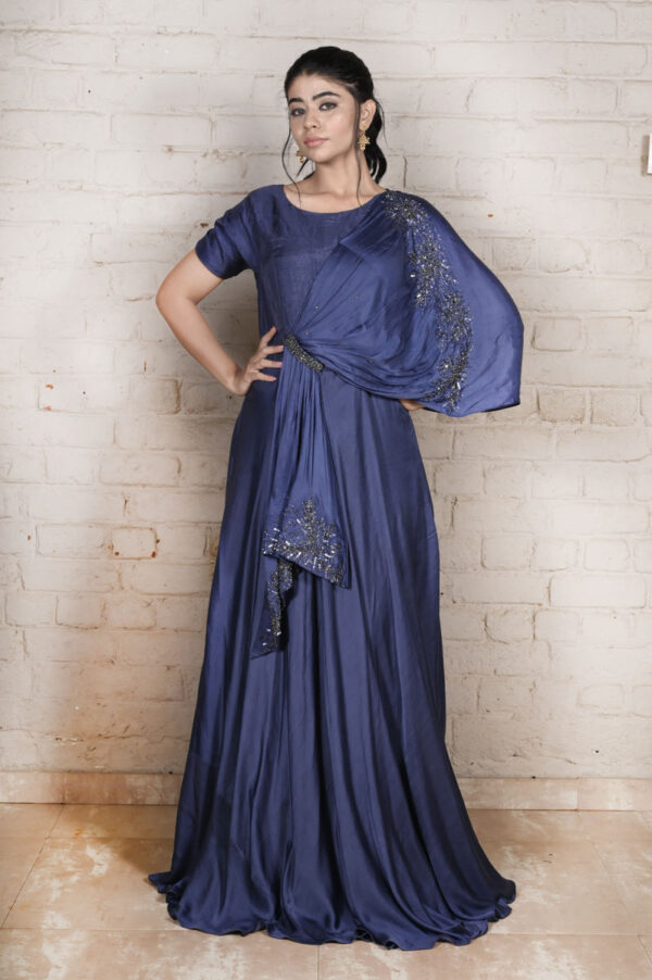 Buy Navy Blue Beads Gown Dress Online in India