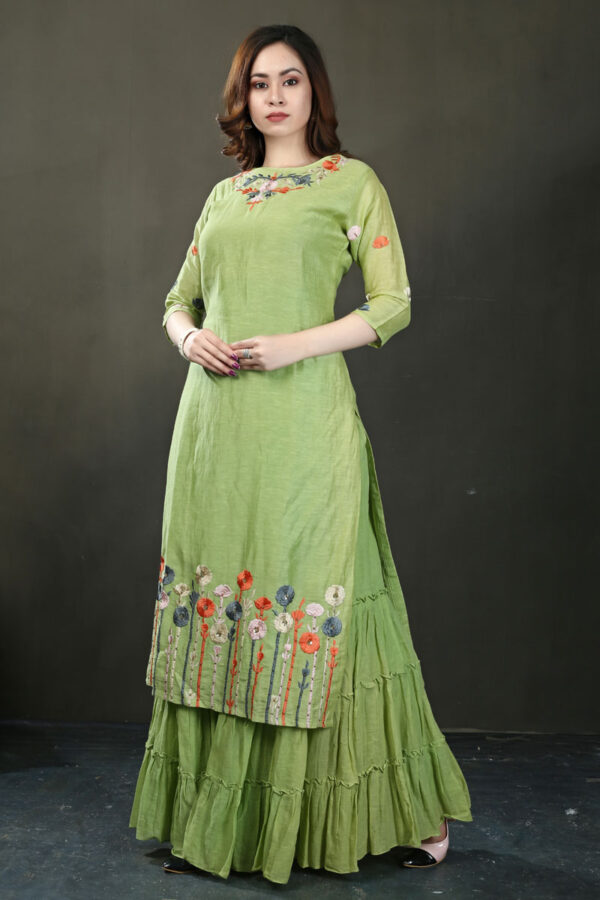 Order Parrot Green Thread Work Chanderi Sharara Set Dress Online