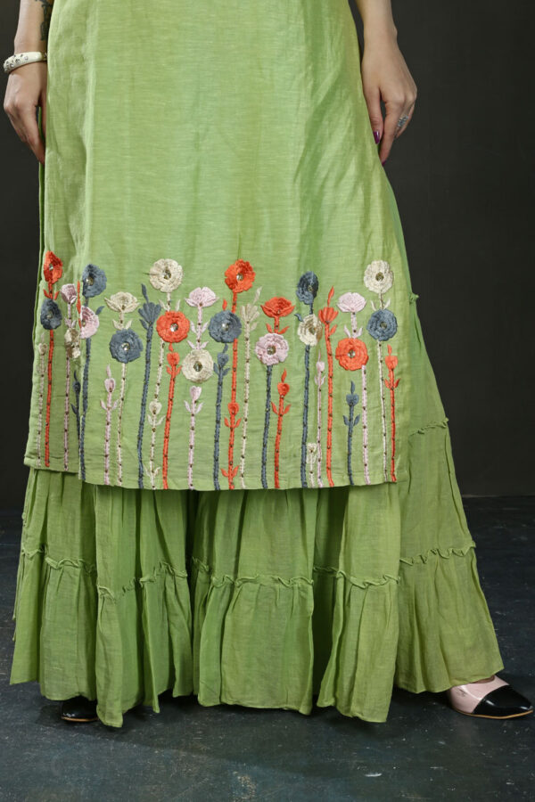 Order Parrot Green Thread Work Chanderi Sharara Set Dress Online in India