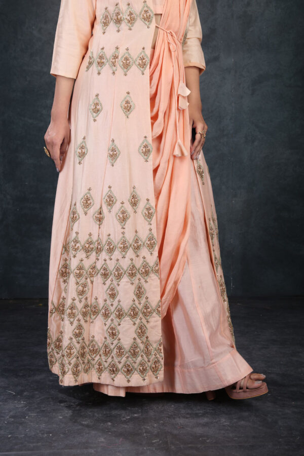 Order Peach Jacket Dress with Wrap Around Skirt & Top Online in India