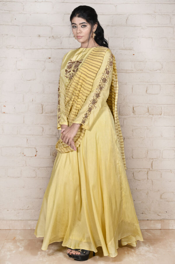 Buy Yellow Zardosi Drape Dress Online