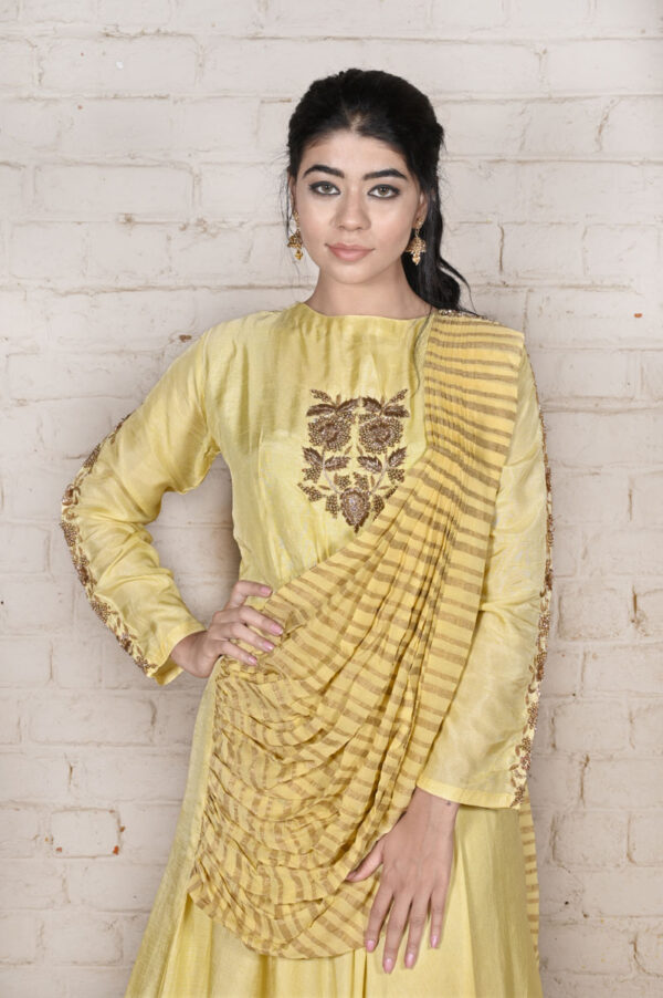 Order Yellow Zardosi Drape Dress Online in India