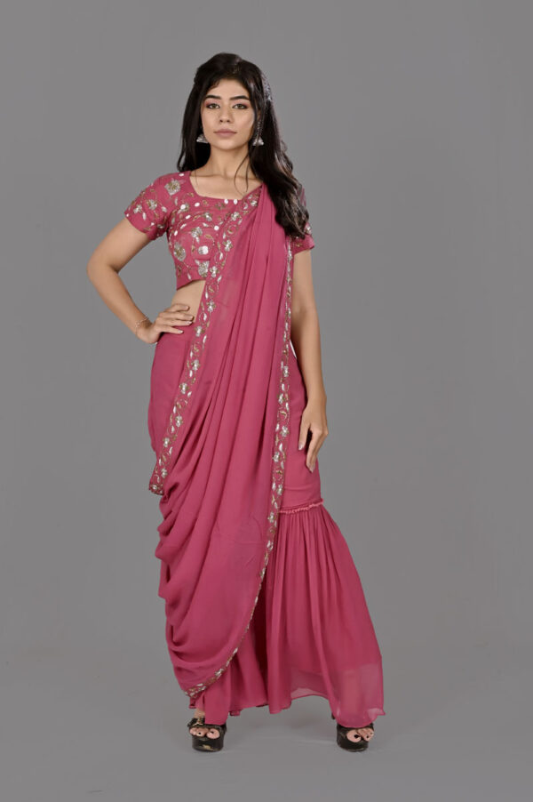 Buy Pink Georgette Sharara Saree Online