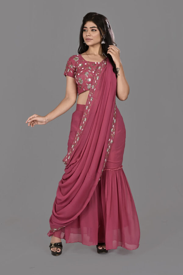 Order Pink Sharara Saree (Blouse, Sharara & Dupatta) For Women Online